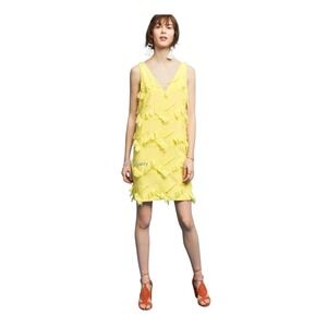 Anthropologie Fringework Shift Dress by Maeve Distressed Light Yellow Size 14